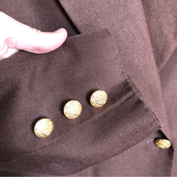 Talbots VIntage Double Breasted Linen Blazer Brown Size 2P - Picture 10 of 13